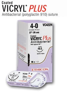 J & J Healthcare Systems Coated Vicryl Plus Antibacterial Suture without Needle Braided Polyglactin 910 with Irgacare MP Antibacterial Suture Absorbable Coated Size 3 - 0 18 Inch Suture - VCP104G