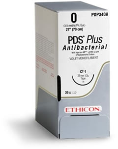 PDS Plus - Antibacterial Suture with Needle Absorbable Uncoated Violet Suture Monofilament Polydioxanone with Irgacare MP Antibacterial Suture Size 2 - 0 27 Inch Suture 1-Needle 26 mm Length 1/2 Circle Reverse Cutting Needle - PDP969H