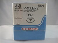Prolene - Suture with Needle Nonabsorbable Uncoated Blue Suture Monofilament Polypropylene Suture Size 4 - 0 10 Inch Suture 1-Needle 8 mm Length 1/2 Circle Precision Point - Reverse Cutting Needle - D8301