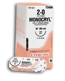 J & J Healthcare Systems Monocryl Suture with Needle Absorbable Uncoated Undyed Suture Monofilament Poliglecaprone Size 2-0 27 Inch Suture Double-Armed 26 mm Length 1/2 Circle / 5/8 Circle Taper Point Needle - D8550