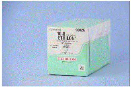 J & J Healthcare Systems Ethilon Suture with Needle Nonabsorbable Uncoated Black Suture Monofilament Nylon Size 10-0 12 Inch Suture Double-Armed 7 mm Length 1/2 Circle Spatula Needle - 9002G