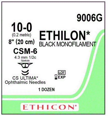 J & J Healthcare Systems Ethilon Suture with Needle Nonabsorbable Uncoated Black Suture Monofilament Nylon Size 10-0 8 Inch Suture Double-Armed 5 mm Length 1/2 Circle Spatula Needle - 9006G