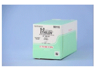 J & J Healthcare Systems Ethilon Suture with Needle Nonabsorbable Uncoated Black Suture Monofilament Nylon Size 9-0 12 Inch Suture Double-Armed 5.5 mm Length 1/2 Circle Spatula Needle - 9011G