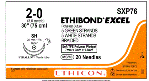 J & J Healthcare Systems Ethibond Suture with Needle Nonabsorbable Coated Green / White Suture Braided Polyester Size 2-0 30 Inch Suture Double-Armed 26 mm Length 1/2 Circle Taper Point Needle - SXP76