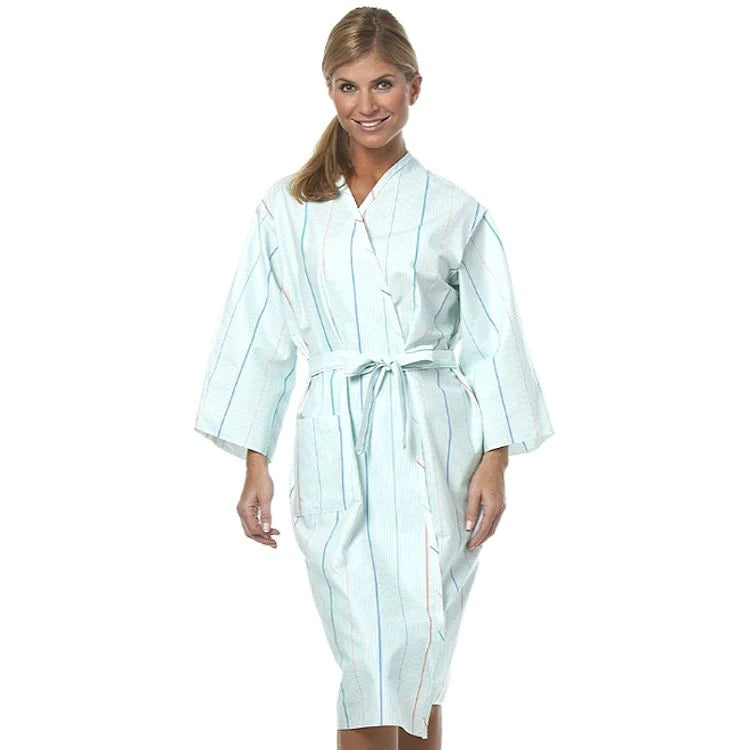 Fashion Seal Uniforms - Patient Robe Unisex 2X-Large Aqua Multi-Stripe Reusable - 1846-2XL