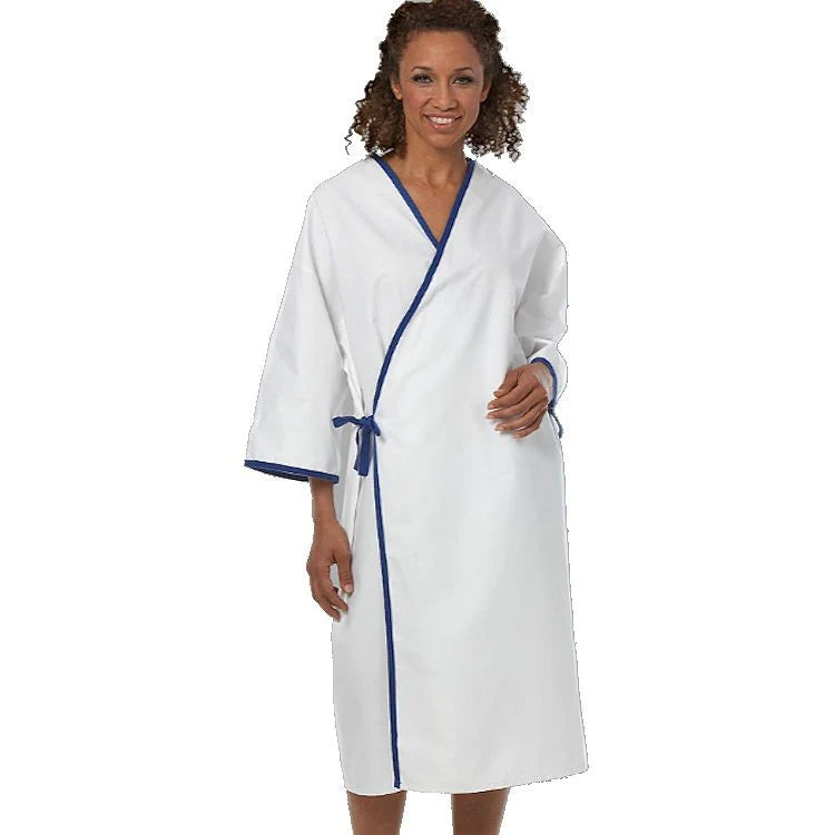 Fashion Seal Uniforms - Patient Exam Gown One Size Fits Most White / Blue Reusable - 627