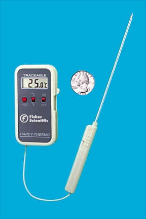 Fisher Scientific Fisher Scientific Digital Laboratory Thermometer Fahrenheit / Celsius -58° to +302°F (-50° to +150°C) Stainless Steel Probe Handheld Battery Operated - 1507732