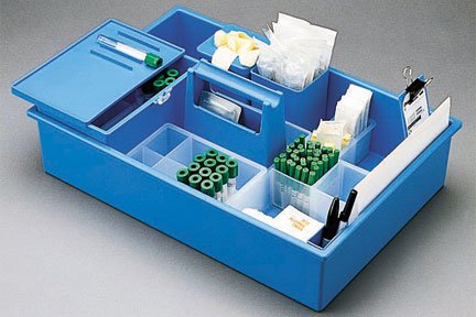 JAC-Advance - Phlebotomy Tray Large Tray Unit with Handle, Polypropylene, 65+ Tube Capacity, Gauze Box, Accessory Box, Supply Box, Glove Holder, Mini Utility Box, Isolation Box, Paperwork Compartment, Pen Holder, Clipboard, Blue 65+ Tubes - 22038460