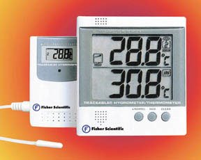 Fisher Scientific Fisher Scientific Traceable Digital Laboratory Thermometer Fahrenheit / Celsius -58° to +158°F (-50° to +70°C) Remote Radio-Signal Sensor Desk / Wall Mount Battery Operated - 1507750
