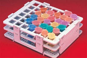 Fisher Scientific Scienceware No-Wire Microcentrifuge Tube Rack 42 Place 1.5 mL Tube White 5 X 4 X 1-11/16 - 147915H