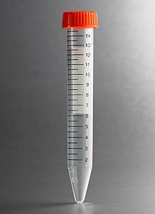 Fisher Scientific Corning CentriStar Centrifuge Tube Conical Bottom Plain 17 X 119 mm 15 mL Orange Screw Cap Polypropylene Tube - 0553859A