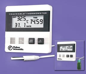 Fisher Scientific Fisher Scientific Traceable Digital Laboratory Thermometer Fahrenheit / Celsius -40° to +176°F (-40° to +80°C) Stainless Steel Sensor Wall Mount Battery Operated - 15077976