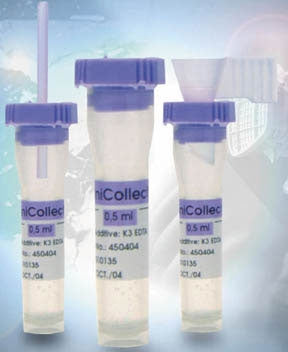 Greiner Bio-One MiniCollect Capillary Blood Collection Tube Hematology K3 EDTA Additive 11 X 40 mm 500 µL Lavender Rubber Cross-Section Cap Polypropylene Tube - 450475
