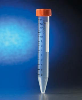 Fisher Scientific Corning Centrifuge Tube Conical Bottom Plain 17 X 119 mm 15 mL Orange Plug Seal Cap Polyethylene Terephthalate (PET) Tube - 0553851A