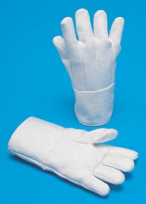 Fisher Scientific Steel Grip Heat Resistant Glove One Size Fits Most Glass Cloth / Wool White 14 Inch Gauntlet Cuff NonSterile - 19069576