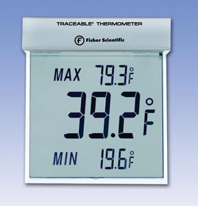 Fisherbrand Traceable Big-Digit See-Thru - Digital Thermometer Fahrenheit -13° to +158°F (-25° to +70°C) Internal Sensor Window / Wall Mount Battery Operated - 15077959