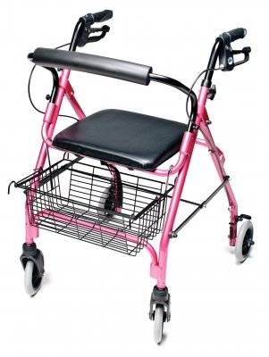 Lumex Walkabout Lite - 4 Wheel Rollator Pink Adjustable Height / Lightweight / Folding Aluminum Frame - RJ4300P