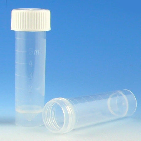 Globe Scientific Transport Tube Conical Bottom, Skirted Plain 16 X 56 mm 5 mL White Screw Cap Polypropylene Tube - 6101C