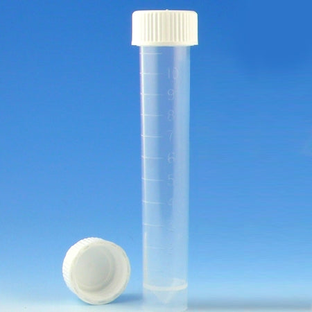 Globe Scientific Transport Tube Conical Bottom, Skirted Plain 16 X 92 mm 10 mL White Screw Cap Polypropylene Tube - 6102