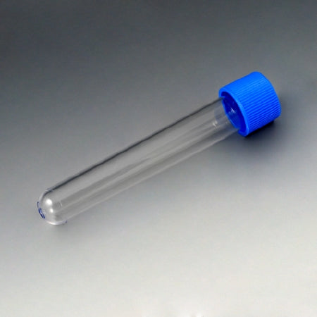 Globe Scientific Test Tube Round Bottom Plain 16 X 100 mm 10 mL Blue Screw Cap Polystyrene Tube - 6150