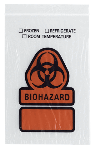 RD Plastics Company Specimen Transport Bag 6 X 9 Inch Plastic Biohazard Symbol / Storage Instructions Zip Closure NonSterile - B37