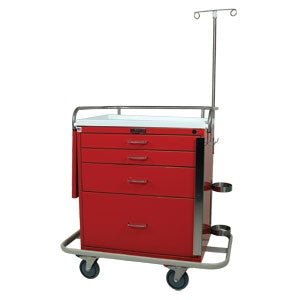 Harloff Classic Line Emergency Cart Stainless Steel 38 X 38.5 X 22 Inch 4 Drawers Red - 6301