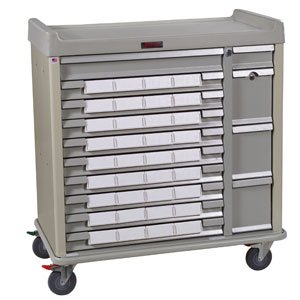 Standard Line - Medication Cart Steel 23.5 X 43 X 45.75 Inch Burgundy 17 X 27.5 Inch Left Side Drawer, 17 X 6.25 Inch Right Side Drawer - SL36BIN5SP