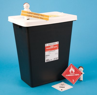 Kendall - RCRA Waste Container 15-1/2 W X 17-3/4 H X 11 D Inch 8 Gallon Black Base / White Lid Horizontal / Vertical Entry Gasketed Hinged Lid - 17510