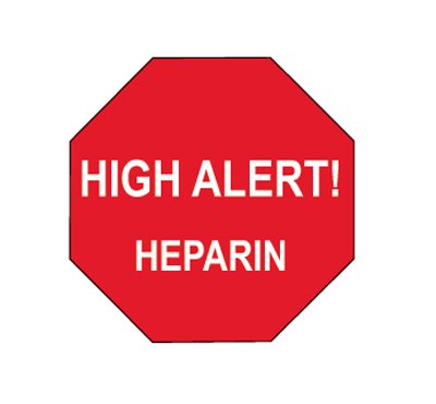 Health Care Logistics - Pre-Printed Label Warning Label Red Paper High Alert Heparin White Caution 3/4 Octagon - 17519