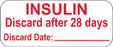 Health Care Logistics - Pre-Printed Label Auxiliary Label White Paper Insulin Discard After 28 Days Discard Date Red Safety and Instructional 1-1/2 X 5/8 Inch - 18225