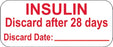 Health Care Logistics Pre-Printed Label Auxiliary Label Insulin Discard After 28 Days Discard Date White 1-1/2 X 5/8 Inch - 18225