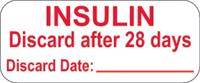 Health Care Logistics Pre-Printed Label Auxiliary Label Insulin Discard After 28 Days Discard Date White 1-1/2 X 5/8 Inch - 18225