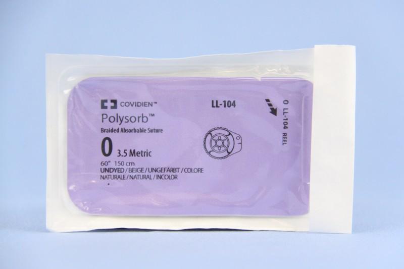 Covidien Polysorb Suture - Ligating Reel Braided Polyester Absorbable Coated Size 0 60 Inch Suture - LL114