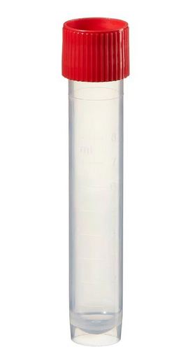 Fisher Scientific Thermo Scientific Capitol Vial Transport Tube Conical Bottom, Skirted Plain 15 X 86 mm 10 mL Red Screw Cap Polypropylene Tube - 14377849
