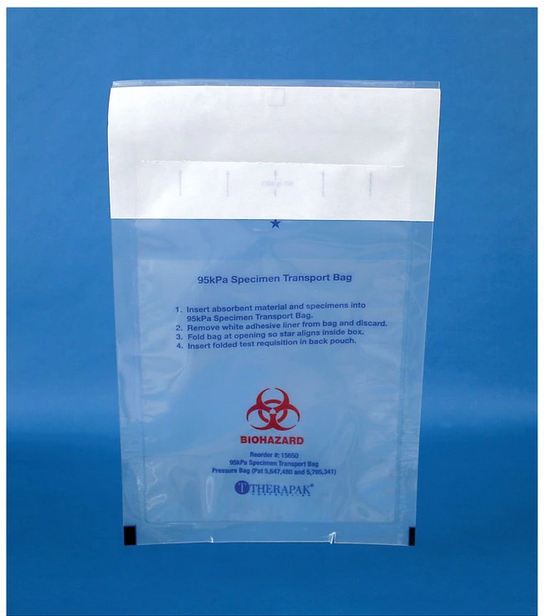 Fisher Scientific Therapak 95kPa Compliant Specimen Transport Bag with Document Pouch 12 X 15 Inch Plastic Biohazard Symbol / Instructions for Use Adhesive Closure NonSterile - 22130411