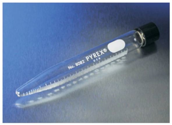 Fisher Scientific Pyrex Centrifuge Tube Conical Bottom Plain 28 X 150 mm 50 mL Without Color Coding Screw Cap Glass Tube - 0553830C