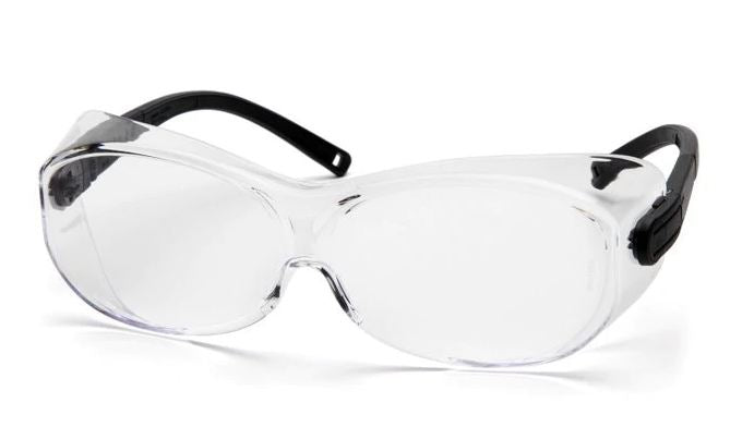 Fisher Scientific Pyramex OTS XL Safety Glasses Clear Polycarbonate Lens, Black Nylon Temples - 19151510