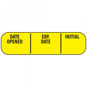 Precision Dynamics Pre-Printed / Write On Label Communication Fill In Date Opened, Exp Date, Initial Yellow 3/8 X 1-7/16 Inch - V02SY4896
