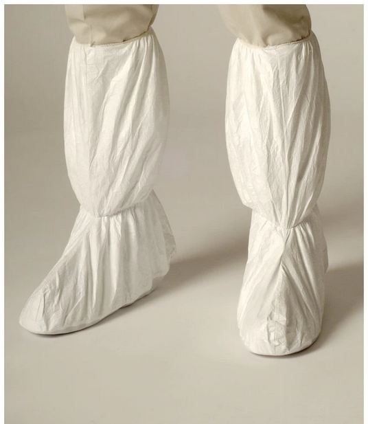 Fisher Scientific Tyvek IsoClean Boot Cover Medium Knee-High PVC Sole White NonSterile - 17988089