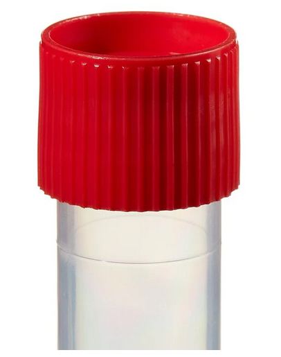 Fisher Scientific Thermo Scientific Capitol Vial Transport Tube Conical Bottom, Skirted Plain 15 X 86 mm 10 mL Red Screw Cap Polypropylene Tube - 14377849