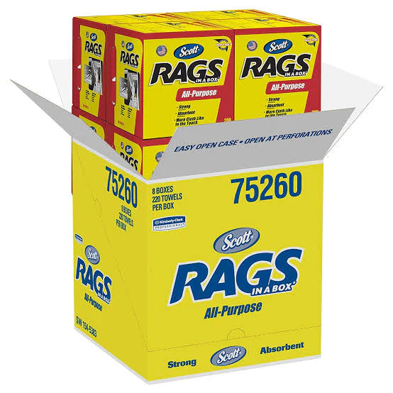 SCOTT RAGS IN A BOX - Shop Towel White NonSterile Double Re-Creped 10 X 12 Inch Disposable - 75260
