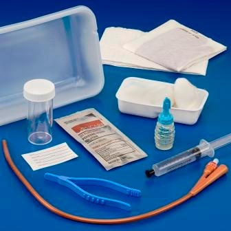 Cardinal Dover IC Indwelling Catheter Tray 2-Way Foley 18 Fr. 5 cc Balloon Silver Coated Silicone - 2118IC