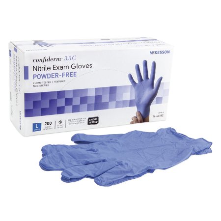 Exam Glove McKesson Confiderm® 3.5C Medium NonSterile Nitrile Standard Cuff Length Textured Fingertips Blue Chemo Tested