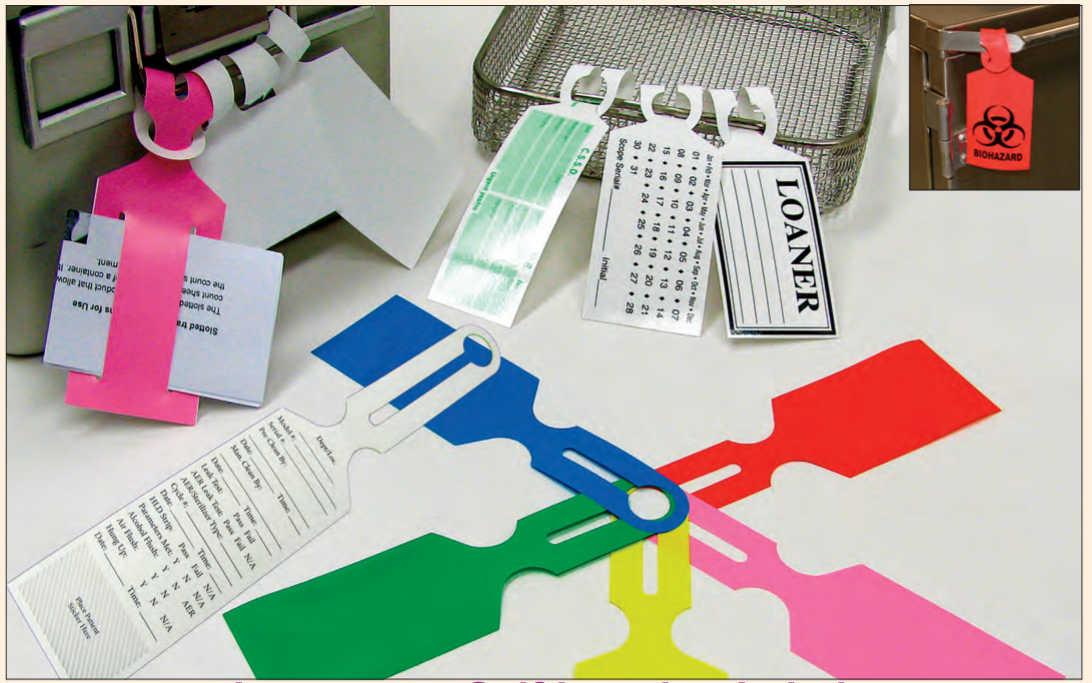 Healthmark Self-Looping Instrument Tray Labels Red Tag with Bio-Hazard Symbol, 8.5" x 2.5" in. - 403225-RD-BIO