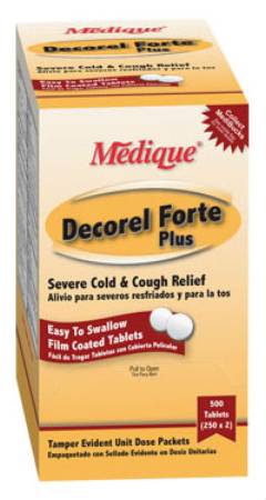 Medique Products Decorel Forte Plus Cold and Cough Relief 325 mg - 5 mg - 200 mg - 15 mg Strength Tablet 100 per Box - 42533