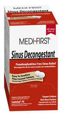 Medique Products Medi-First Sinus Relief 10 mg Strength Tablet 250 per Bottle - 80948