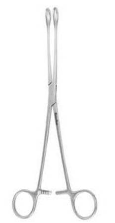 Miltex MeisterHand Sponge Forceps Foerster 9-1/2 Inch Surgical Grade Stainless Steel (German) NonSterile Ratchet Lock Finger Ring Handle Curved Serrated Fenestrated Oval Tips - H7-610