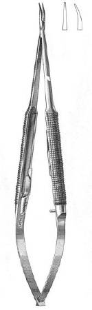 Miltex Needle Holder 7-1/8 Inch Curved, 0.6 mm Jaw Round Handle - 17-1025