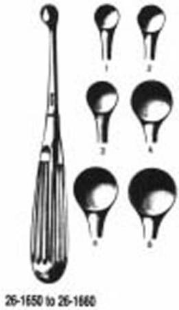 Miltex - Bone Curette Bruns 6-3/4 Inch Length Hollow Handle with Grooves Size 2 Tip Straight Round Cup Tip - 26-1652