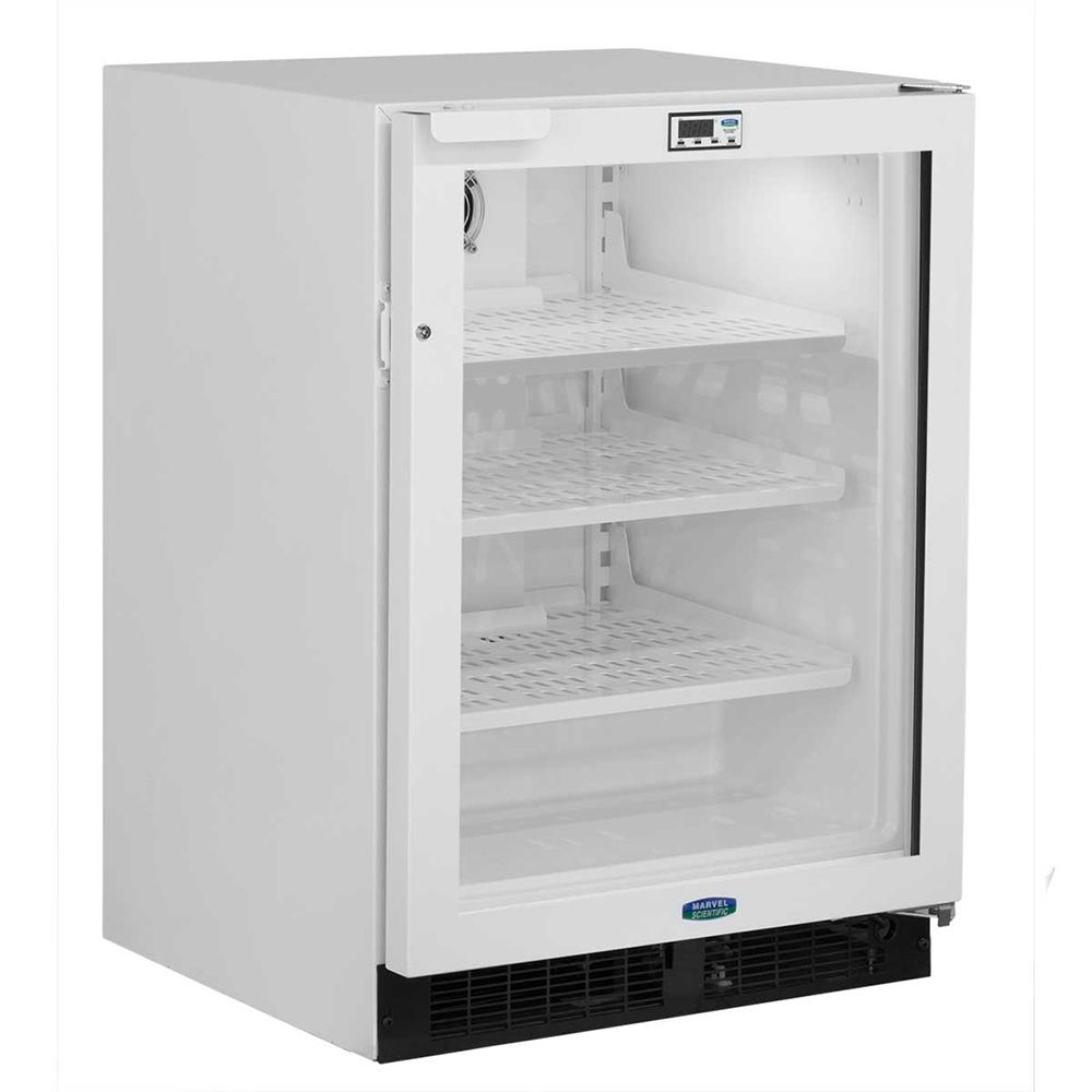 Marvel Scientific 24" All Refrigerator, White Cabinet, White Frame Glass Door, Probe Port, Door Lock, Frost Free, RH - MS24RAG4RW